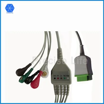 Съвместима подмяна на кабел ЕКГ Maquette Dash, твърди кабел тип 5 заключения с капаче, правоъгълник с цветен код AHA, 11 контакти, 3,6 метра