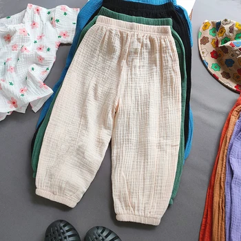 Летни Детски Памучни Панталони-Зреещи Детски Дрехи За Момичета И Момчета Обикновена Скъсяване На Панталони Ежедневни Панталони За Момичета