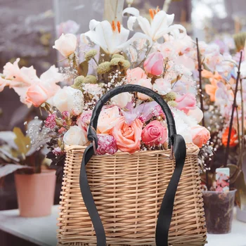 Ракита, кошница за цветя от ратан, Ракита, кошница за чанти Чантата си Мъкна Количка за бонбони Сватбени кошници за цветочниц с дръжка за дома