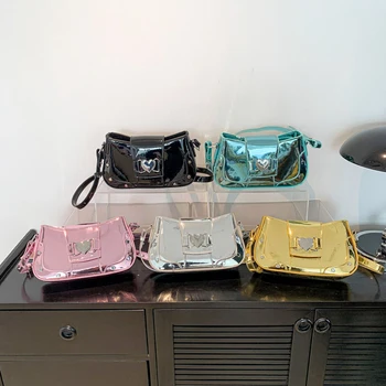 Дамска чанта-тоут в готически стил Y2K, модна чанта в Рок стил, цвят металик, универсална чанта-чанта от изкуствена кожа, чанта за посещения на Spice Girls