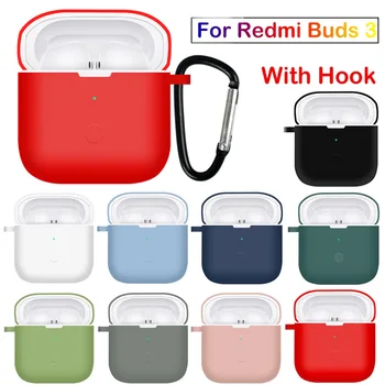 Силиконов калъф за слушалки Redmi Buds3, обикновен защитен калъф за безжични слушалки с карабинка, лека компактна делото за слушалки