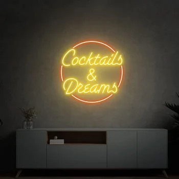 Неонова реклама с Cocktails & Dreams Wall Decor Bar Neon Sig Изработени по поръчка неонова реклама Cocktails и Мечтите Led Sign
