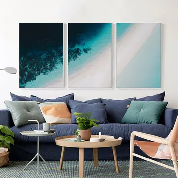 Модерен плакат за пътуване, океан, въздушна фотография, плажен пейзаж, платно, живопис, декорация за стени, картина за хола, у дома 