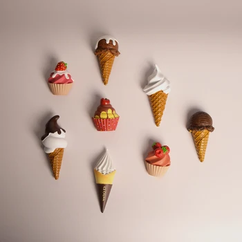 1БР Стикер за хладилник, Творческа обстановка за сладолед, творческа украса за торта, 3D магнитни стикери, Декорация за хладилник