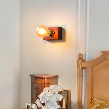 Ретро стенен лампа от орехово дърво, Хол, кабинет, Мед Нощна лампа за спални