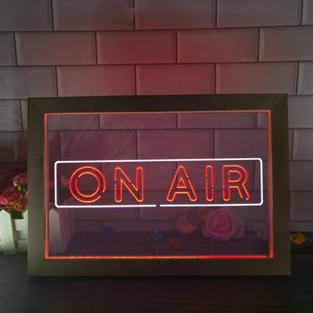 Звукозаписно студио ON AIR Dor Двуцветен led неонова реклама Фоторамка Креативна настолна лампа на Бюрото в спалнята Дървен 3D лека нощ