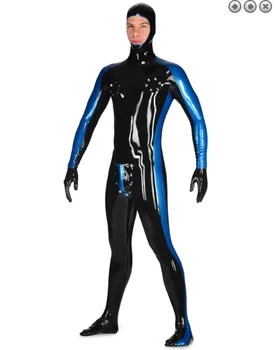 100% Латексный гумен костюм 100% Gummmi Черно-син анцуг-маска cosplay 0,4 мм xs-xxl Ръчна настройка
