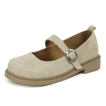 2023 Летни дамски ретро обувки Mary Janes от волска кожа, велур и Кожени обувки на плоска подметка Меки Дамски кафяви Обувки Roma Mori за момичета