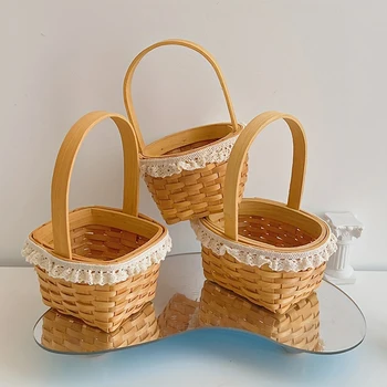 Лейси кошница, мини-плетени Ръчно кош за багаж, кош за цветя за пикник, украса в селски стил, Сватбени Декорации за дома