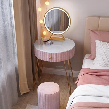 Луксозен тоалетка Nordic Light за спални, модерни проста мебели за спални, кръгли Индивидуален тоалетка Pink Princess, Z