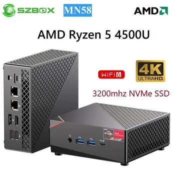 SZBOX MN58 Игра Мини-КОМПЮТЪР AMD Ryzen 5 4500U DDR4 3200 Mhz NVMe SSD 2.5 G LAN Преносим Настолен Домакин на Windows 11 3x4 K HTPC WiFi 6