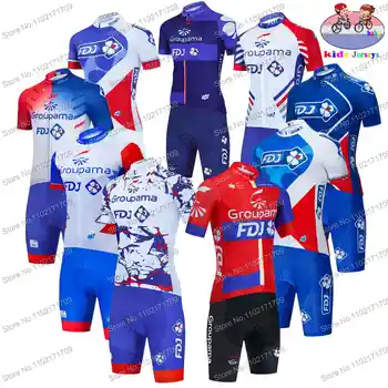 Класическа велосипедна майк Groupama FDJ Team, детски комплект, мотор дрехи за момчета и момичета, ризи пътят мотори, гарнитури за колоездене за юноши