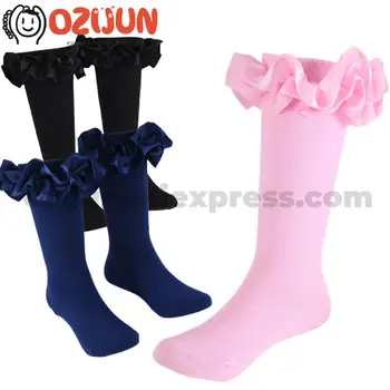 10 Чифта детски бели, розови, черни гольфов до коляното за момичета, чорапи пачки с къдри, на фаянс и сатенена лента, дълги чорапи за деца