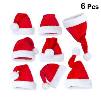 6шт шапки на Дядо Коледа, Коледна плюшен шапка, червена Коледна шапка на Коледа, коледен празник за деца