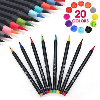 20PCS цветове Арт маркер, Акварелни четки, дръжки за ученически пособия, канцеларски материали, Рисуване, оцветяване, Манга, Калиграфия