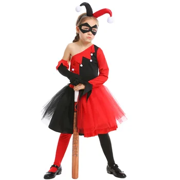 Червено-черният костюм на клоун за момичета, наказателно костюм Харли Жокера от филма 