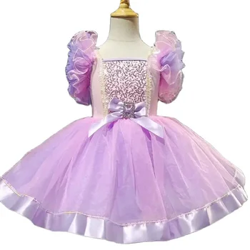 Детска бальная облекло, бродирани с пайети рокля за бала от тюл за момичета, детски официални рокли, розова рокля за модерни танци за момичета