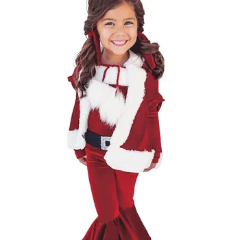 Коледен комплект дрехи за cosplay, Зимни блузи с Дядо Коледа за момичета, Панталони, връхна дреха с качулка, екипировки от 3 теми, Дрехи roupa infantil menina