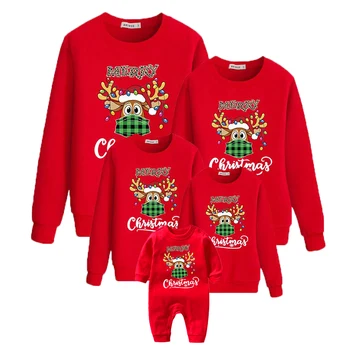 Коледен пуловер Family с принтом лосове Family Look Коледна hoody Jerseis Familiares Навидад Подходящо облекло за майки и дъщери