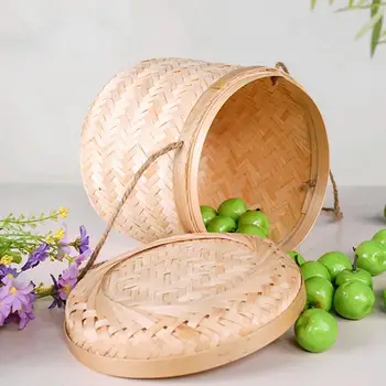 Слама тъкани кошница за съхранение с капак за ръчно изработени, чай, листа предястие от ратан органайзер кошница за съхранение 