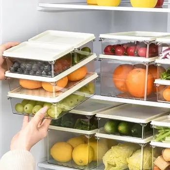 Контейнер за съхранение на храна в хладилника, Прозрачен, по-свеж, запечатани Кутии-организаторите за хладилник С капаци, Спестявания продукти