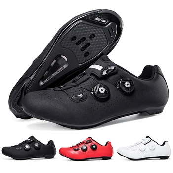 Нова мъжки обувки за шоссейного колоезденето с двойна въртяща се ключалка, изкуствена кожа, дишащи спортни обувки за колоездене, Дамски обувки за скоростно шоссейного колоезденето SPD