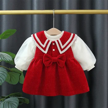 2024 Нова рокля за момичета, червени бебешки комплекти, рокля на принцеса за новородени на едро