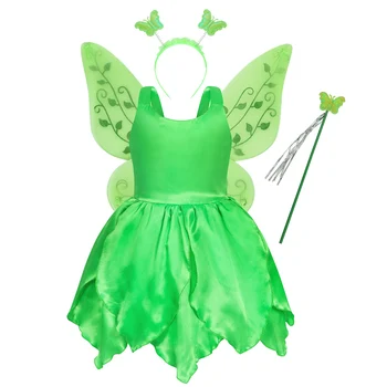 Jurebecia, Зелена рокля Фея принцеса за момичета, костюм Тинкербелл, детско рокля за cosplay на Хелоуин облекло за парти по случай рождения Ден