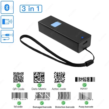 Безжична Bluetooth Мини-Баркод Скенер Ръчен Преносим 1D 2D Четец на Удари QR-код PDF417 Android iPhone iPad