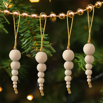 3шт Висящи суспензии за Коледната елха, празнични аксесоари за партита, Коледни украса в европейски стил, окачване от дървени мъниста.