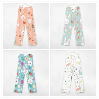 Сладки пижамные панталони с изображение на заек, мъжки и дамски панталони за почивка, супер меки пижамные панталони, унисекс, за да спи с джобове за съвсем малък