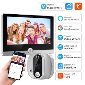 Видео домофон на Hristo WiFi звънец в Шпионката IP Камера 1080P С 4,3-инчов Екран Smart Life Работи С Алекса Google Home
