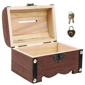 Дървена касичка, Ретро съкровище, кутия за съхранение на ключове, Декоративна Малка кутия за спестяване на пари, Ретро Начало декор, подаръци за партита