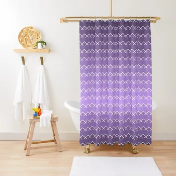 Лилавата завеса за душ с геометрични ивици Омбре за баня, душ-кабина в стил деко за баня, комплект за пердета