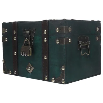 Ретро кутия за съхранение на бижута Пират съкровище Дървени кутии за diy Малък контейнер за подпори за снимки Смарагд