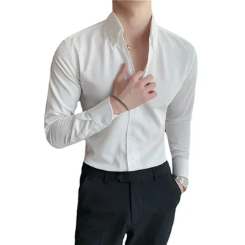 Прости модерни Маркови Мъжки ризи, черни/бели Бизнес вечерни Сватбени смокинги, Блузи, Приталенная мъжки дрехи, Размер 4XL-S