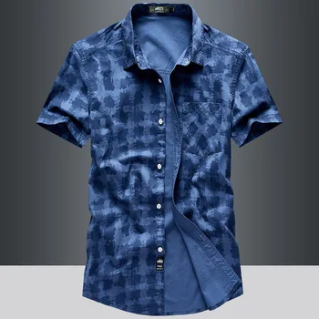 Лятна риза Мъжка Проститутка, Ежедневни риза с принтом, къс ръкав, риза с копчета, дишаща риза Camisa Masculina от чист памук, мъжки размер M-5XL