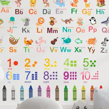 Стикер с азбука на стената, Детска стая, карикатура за учебното интериор, етикети с цифри и букви, дизайн, PVC