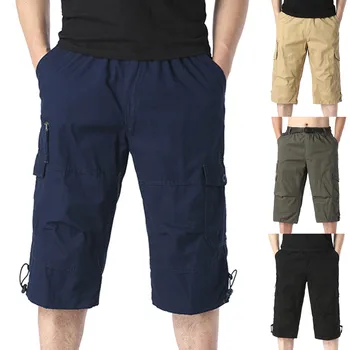 Мъжки ежедневни Обикновена летни Шорти-карго със средна талия и еластичен колан, свободни панталони-карго с много джобове, панталони за номадски търговци
