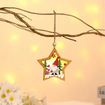 Коледна Дървена висулка във формата на светещи звезди, Коледна украса на коледната елха, Подаръци Навидад, Аксесоари за празнични партита, Висящи украшения