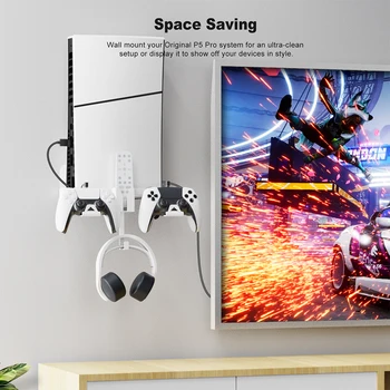 Монтиране на стена за геймпада и слушалки, компактен плаващ шелф, устойчив метал за игралната конзола PS5 Slim/слушалки /контролер
