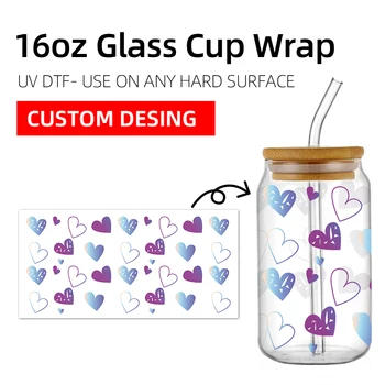 UV Стикер DTF, Настроен За 16 унции Libbey Glasses Wraps Cup Can САМ Водоустойчиви Лесни За Използване Етикети по Поръчка 1 Лист