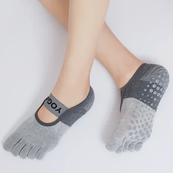 Нови чорапи за йога, нескользящие професионални дамски чорапи в тон, къси чорапи с разрезным пръсти, памучни дамски чорапи за йога на целия пръст