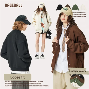 Нова бейзболна яке, плюшевое утепленное однотонное палто, есен-зима, топло яке, защищающая от студ, Модната марка за мъжки облекла 2023