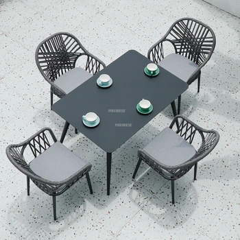 Улични столове от ратан в скандинавски стил, уютна градинска мебел, Стол за почивка на балкона, Прости плажни столове в двора на вилата