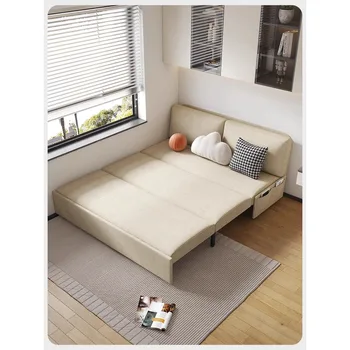Разтегателен диван без подлакътници, с двойно предназначение, апартамент в кремовом стил, сгъваем многофункционален диван-легло за работния кабинет, тъканно технология, текстилен разтегателен диван