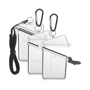 3 Опаковки водоустойчив калъф за бейджа Id-карта, с каишка, прозрачен водоустойчив калъф за бейджей, лична карта и ключове