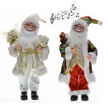 45 см Механичен часовников механизъм Дядо Коледа с музикална кукла Коледни детски подарък-фигурки на Коледна украса 2024 Плюшен кукла